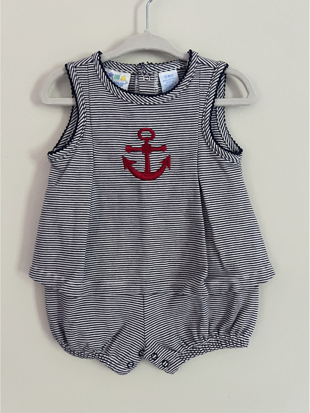 Vintage Miniwear Navy Stripe Red Anchor Applique Dress Bubble